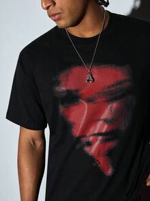 Modcrash Black T-Shirt With Red Graphic, Fashionable Short Sleeve Top For Summer - Red - View 5