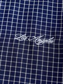 SWAVVY Kemeja Kasual Lengan Pendek Pria Motif Kotak-kotak dengan Kancing Depan - Navy Blue - View 5