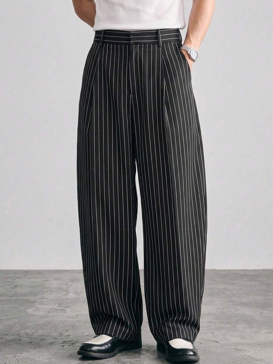 DAZY Street Style Black Striped Baggy Pants For Men - Black - View 1
