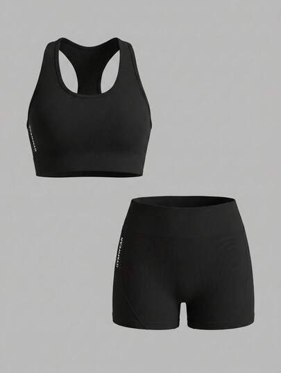 Sweetra Conjunto de esportes com gráfico de letras Conjunto de treino feminino Conjunto de treino feminino