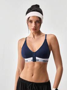 Loungeista 1pc Women Front Closure Sports Bra - Navy Blue - View 3