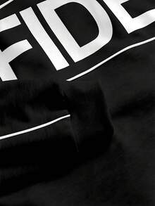 Manfinity Homme Men's Letter Print Round Neck Long Sleeve Casual T-Shirt - Black - View 3