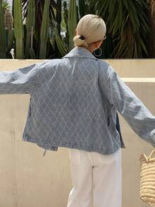 DAZY Áo denim nữ kiểu dáng thường ngày, thắt eo, dễ phối đồ. - Màu xanh lam - Xem 2