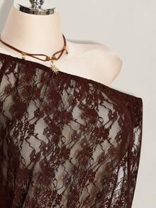 SHEIN ICON Áo kiểu dây mảnh ren xuyên thấu gợi cảm dành cho nữ, thích hợp cho mùa hè. - màu nâu - Xem 8