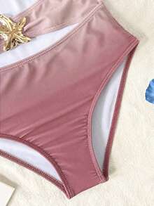 SHEIN Tween Girl Pink Color Metal Starfish Deco Halter One-Piece Swimsuit,Summer Vacation Beach Wear,Swimwear,For&Holiday Outfit - Pink - View 6