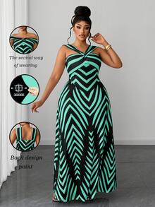 Maweii Plus Size Women Patchwork Color Casual Party Dress - Green - View 1