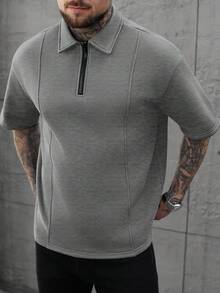 Manfinity CasualCool 男士拼接設計 Polo 衫，時尚百搭，適合日常穿著與正式場合 - 灰色 - 查看 3
