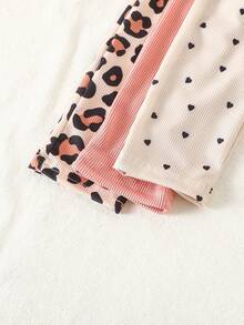 SHEIN Conjunto de camiseta de tirantes acanalada y leggings a juego para hermana y madre, uso diario versátil y casual para niñas bebés, negro + gris jaspeado + estampado de leopardo - Multicolor - Ver 6