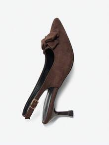 Eladyva Giày sandal quai ngang thanh lịch kiểu Pháp cổ điển, sandal nơ thời trang mùa xuân/hè, giày cao gót mũi nhọn sành điệu mới về, sandal nơ công sở nhẹ nhàng, sandal đa năng mùa hè mới phù hợp với váy. - Cà phê nâu - Xem 7