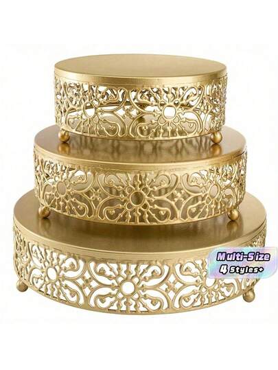1 Round Metal Cake Stand, Gold Tray, Suitable For Wedding, Birthday, Party Dessert Display, Also Suitable As A Gift.