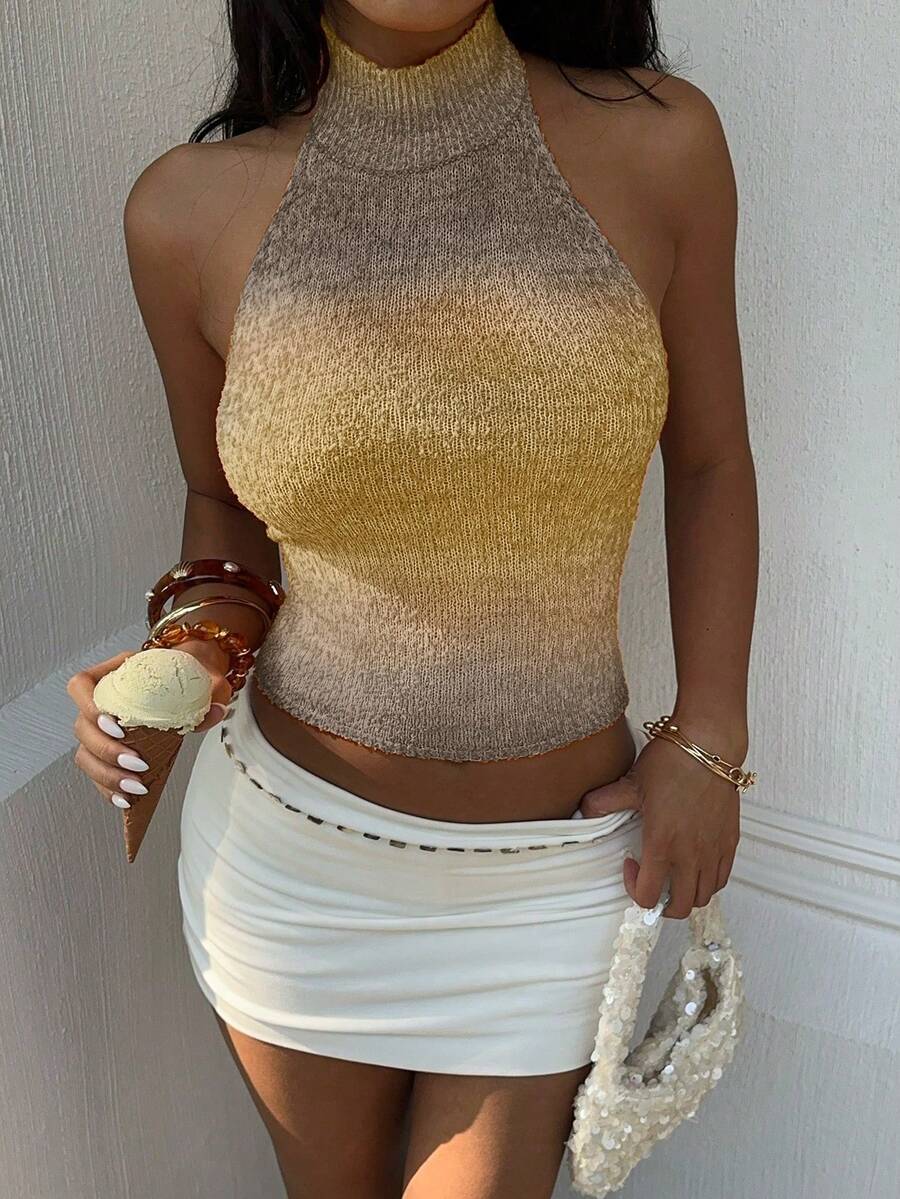 Selianne Women Ombre Sleeveless Backless Fitted Knit Top - Multicolor - View 1