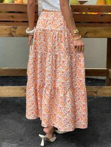 SHEIN EZwear 碎花编织女士休闲度假荷叶边半身裙 - 彩色 - 查看 2