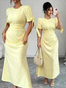 Elenzga Vestido de vacaciones elegante y ajustado de unicolor para tallas grandes - Amarillo - Ver 1