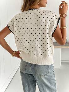 Serisse Women's Polka Dot Pattern Casual Knit Top - Black and White - View 2