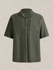 Mercer Haus 男士寬鬆版型純色商務休閒 Polo 衫，適合夏季度假海灘穿著 - 軍綠色 - 查看 1