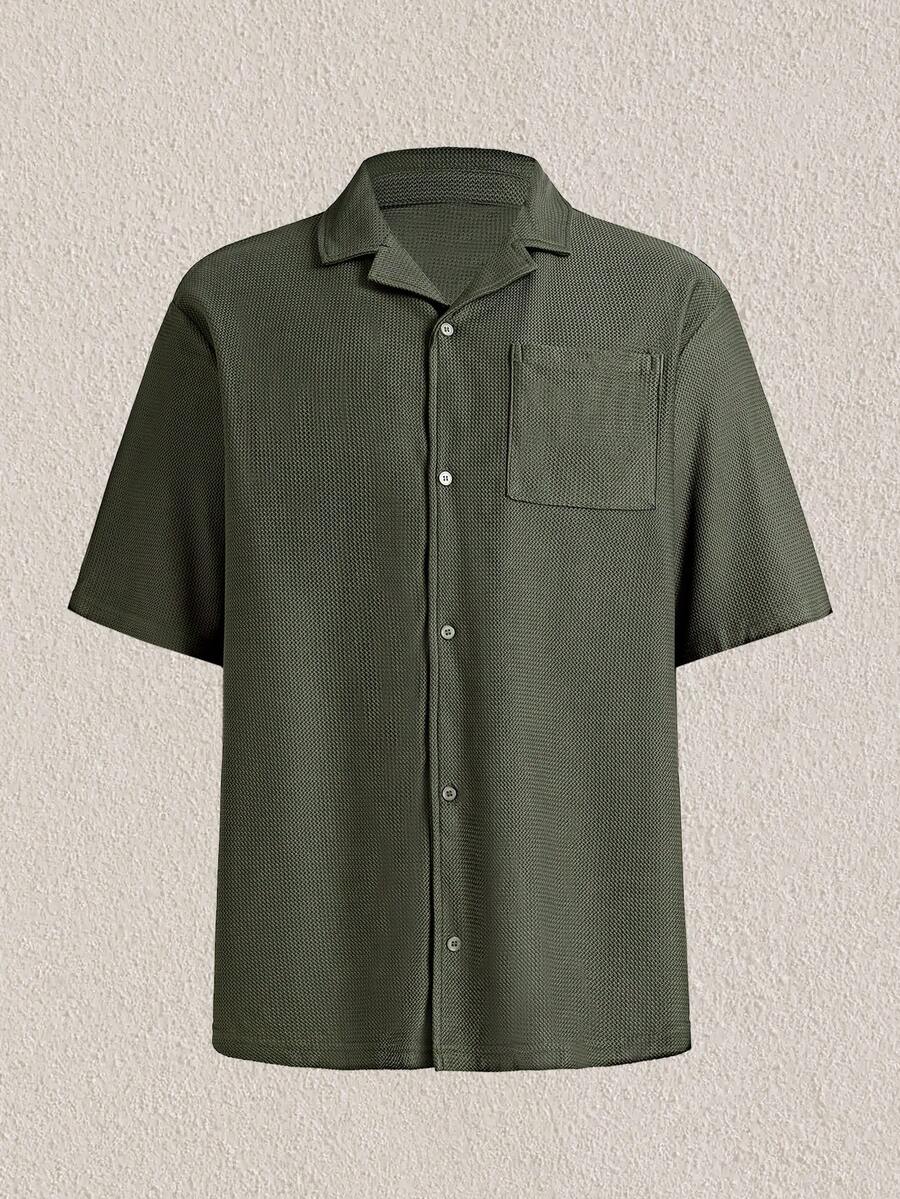 Mercer Haus 男士寬鬆版型純色商務休閒 Polo 衫，適合夏季度假海灘穿著 - 軍綠色 - 查看 1
