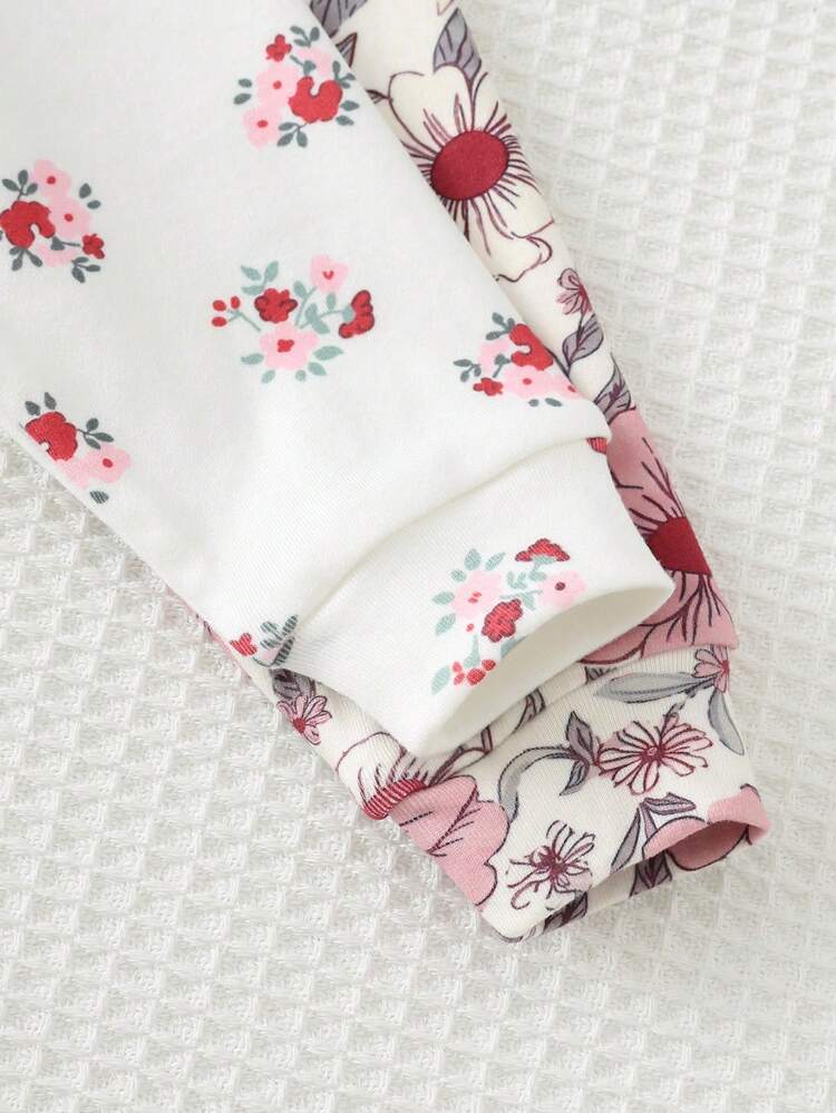 Cozy Pixies 女婴四件套贴身睡衣套装 - 花卉印花柔软针织圆领长袖上衣和松紧腰长裤 - 彩色 - 查看 6