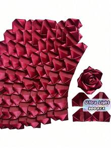 SHEIN Artificial Silk Like Fake Petals, Pre Made Ribbon Rose Petals Semi-Finished Product, Suitable For Making DIY Bouquets Of Eternal Roses, - Burgundy - View 2