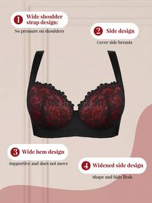 DesireSculpt 1pc Plus Size Lace Patchwork Comfortable Seamless Wireless Adjustable Supportive Bra - Multicolor - View 3
