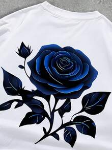 Manfinity Roughcore Men's Vintage Street Style Blue Rose Print T-Shirt - White - View 3