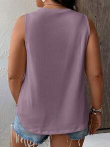 Calvaya Plus Size Solid Color V-Neck Sleeveless Tank Top, Versatile For Summer - Purple - View 2