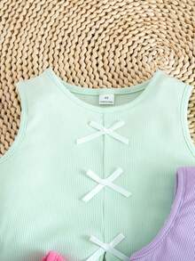 SHEIN Genkimix Kids 夏季女童圆领无袖蝴蝶结装饰休闲背心 - 彩色 - 查看 5