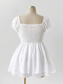 Blusa elegante de talla con ribete de encaje en unicolor, para el verano - Rosa - Ver 5