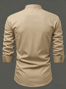 Calvornis Men's Solid Color Business Wrinkle-Resistant Moisture-Wicking Quick-Dry Formal Shirt, Spring/Summer, Ceremony - Khaki - View 2