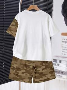Tween Boy Casual Comfortable Minimalist Round Neck Short Sleeve T-Shirt And Shorts Set - Multicolor - View 4