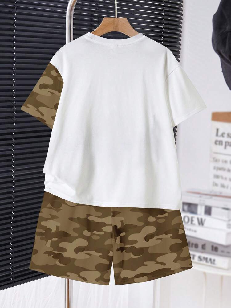 Bộ đồ thể thao thoải mái, tối giản dành cho bé trai tuổi teen: áo thun cổ tròn tay ngắn và quần short. - Nhiều màu - Xem 4