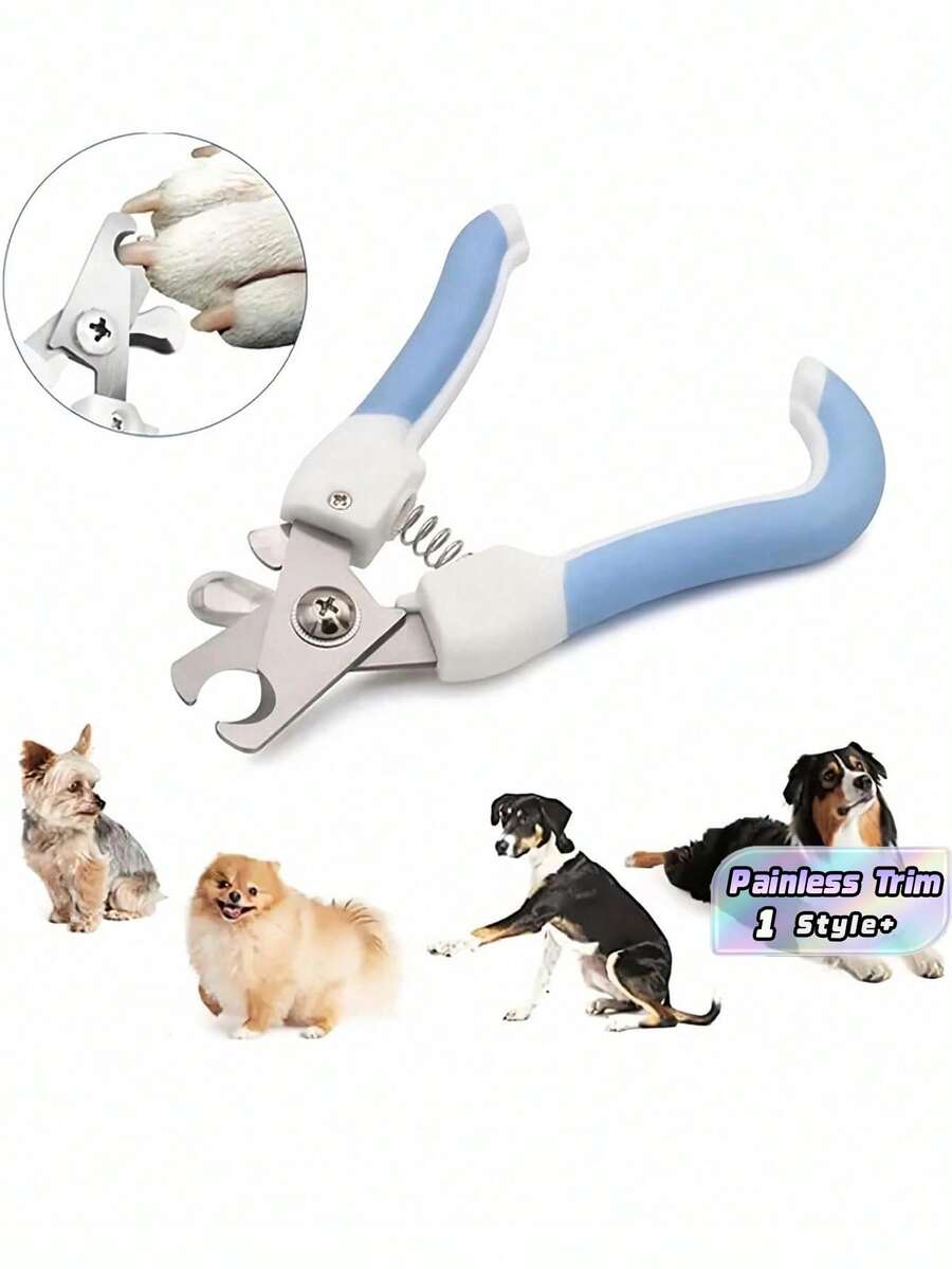 专业蓝色不锈钢宠物指甲钳修剪器带防护装置适用于小型犬猫防滑手柄无痛指甲磨床宠物美容工具家用简易修剪爪子护理用品 - 藍色 - 查看 1