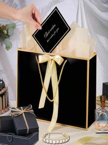 2/8Pcs Black Gift Bags With Handles + Greeting Cards, Large Size Gift Bags, Includes 4 Gift Bags And 2 Greeting Cards, Suitable For Birthday Party, Wedding, Valentine's Day, Holiday Party Gift Packaging Bags - Multicolor - View 6
