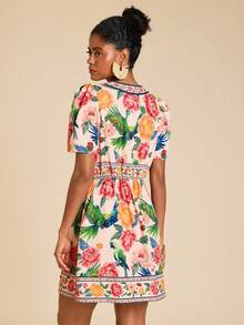 Travachic Spring/Summer Vacation Woven Printed V-Neck Mini Dress For Women - Multicolor - View 2
