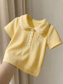 SHEIN Playful Pals 女婴休闲 POLO 衫上衣，春夏 - 黃色 - 查看 4