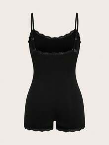 SHEIN PETITE 92% Cotton Lace Jumpsuit, Versatile Style Suitable For Petite, Office Wear For Spring/Summer - Black - View 3