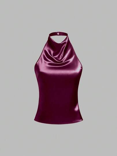Sweetra Women's Halter Backless Tie Strap Camisole