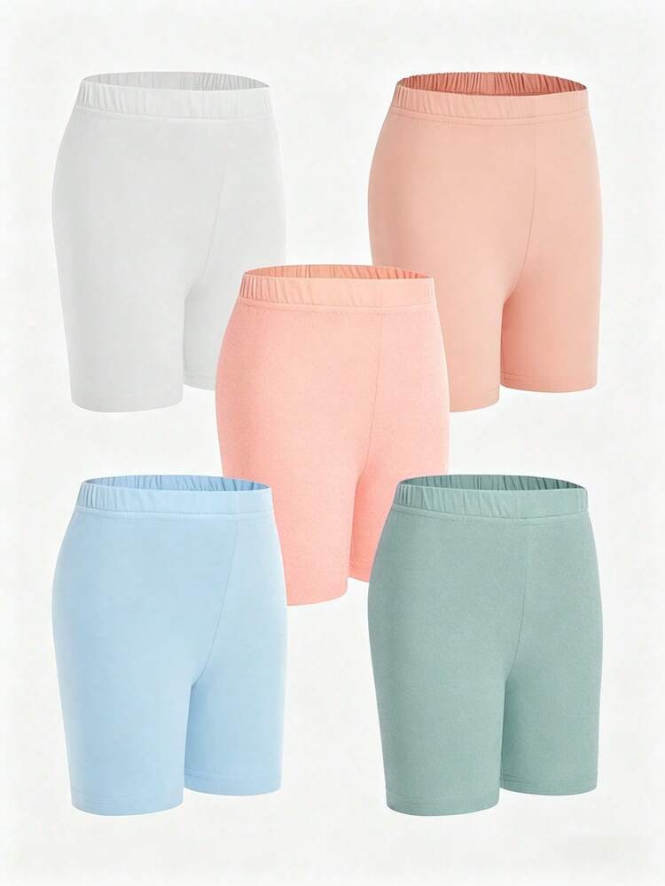 Bộ 5 chiếc quần short/legging bó sát, màu đen trơn, kiểu dáng tối giản, thoải mái dành cho bé gái. - Nhiều màu - Xem 5
