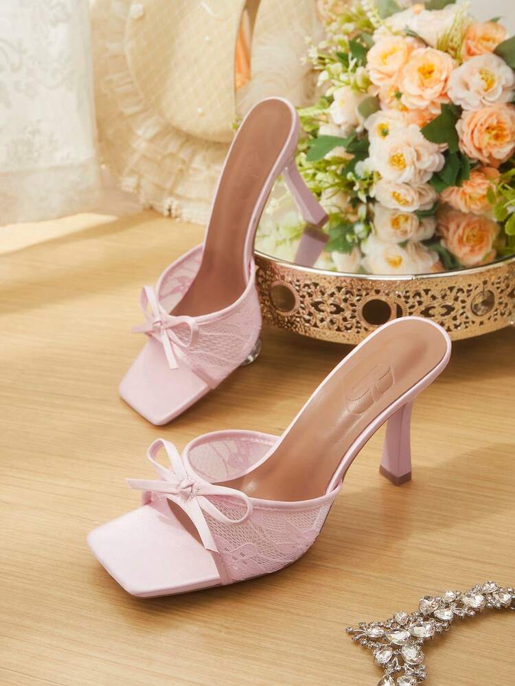 CUCCOO HITCHD Women's Elegant Commuter Lace Bow Decor Heeled Sandals Valentine's Day Elegant Shoes Wedding Shoes Spring Shoes Bride Shoes