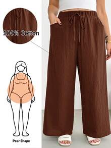 Shapeblank Quần ống rộng cạp chun màu xanh đậm, thời trang nữ mùa xuân/hè, dáng rộng thoải mái, cơ bản, đa năng, thích hợp mặc hàng ngày, trang phục mùa xuân, quần nữ, trang phục đi nghỉ mát. - Cà phê nâu - Xem 1
