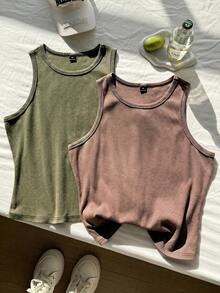 SHEIN EZwear 加大码棉质做旧雪花印花修身吊带背心 - 彩色 - 查看 3