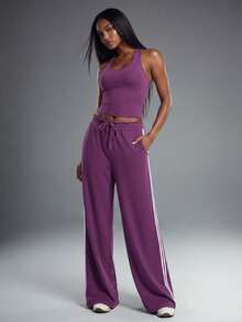 Normani Conjunto de 2 piezas de top de tirantes y pantalones de unicolor casual para mujer - Morado - Ver 4