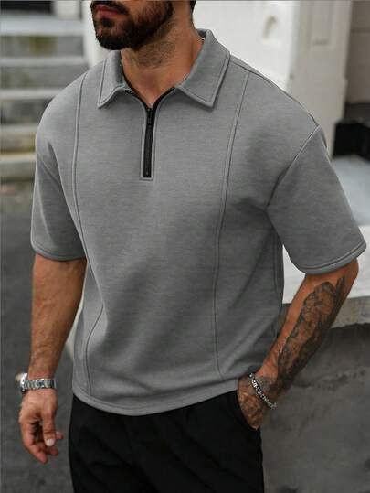 Manfinity CasualCool Men's Polo Shirt Patchwork Design, Fashionable And Versatile For Daily Wear