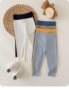 Baby Boy Casual Comfortable Versatile Solid Color Elastic Waist Knit Pants, Multiple Colors - Multicolor - View 8