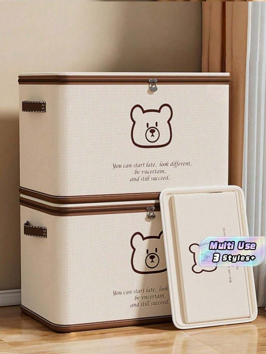 Bear Print Storage Box Foldable Design Dust Proof Moisture Resistant Extra Large Capacity Home Closet Organization Clothes Quilt Blanket Holder Seasonal Storage Space Saver Portable - Multicolor - View 1