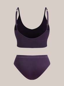 Barelissa 2pcs/Set Plus Size Comfortable Wireless Leisure Bra And Seamless Panty Set - Purple - View 7