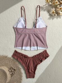 Swim Mod Bộ đồ bơi mùa hè 2026 dành cho nữ, gồm áo hai dây màu tím và hồng gợi cảm, quần ống bó chống hở hang, trang phục dự tiệc thanh lịch và đồ bơi đi biển. - Gỗ đỏ - Xem 2