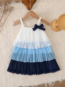 SHEIN Vintaside Kids 女婴时尚可爱无袖百褶蛋糕裙，夏季渐变色吊带设计，适合派对度假 - 寶藍色 - 查看 8