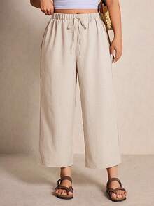 Elaquor Pantalones casuales de talla grande de unicolor con nudo - Albaricoque - Ver 6