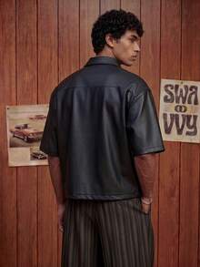 SWAVVY 男士休闲工装口袋单排扣衬衫 - 黑色 - 查看 4