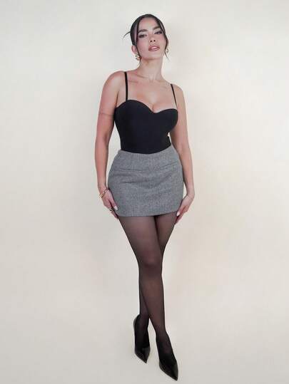Dania Mndz Shop 2024 Autumn/Winter New Style Gris Tweed Mini Skirt, Women Miu Style Skirt